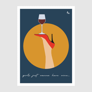 Postkarte Wein HEAD OVER HEELS, blue & red