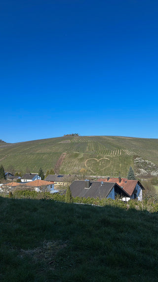 Weinberg mit Herzsymbol – romantische Stimmung für Junggesellenabschied Frauen mit Wein